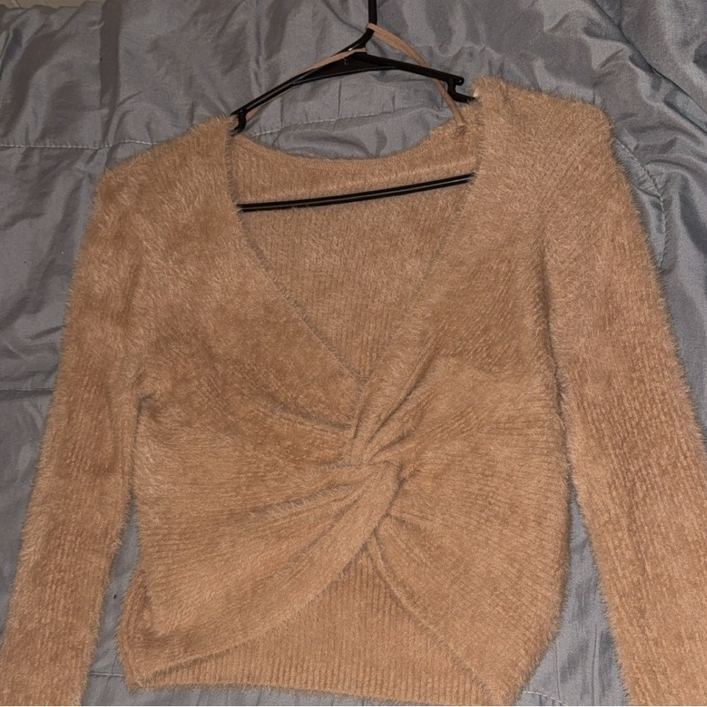 Aerie Cozy Tan V-Neck Sweater